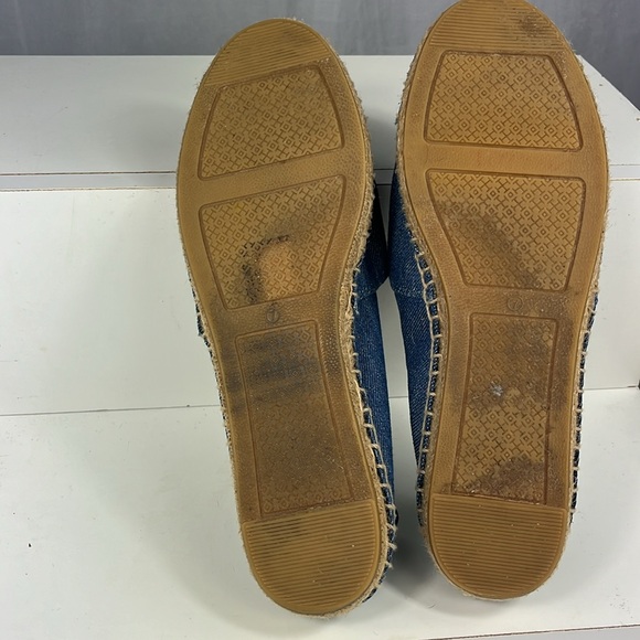 Tory Burch Denim Chambray Navy Leather Color Block Espadrille Flats. - Picture 13 of 15